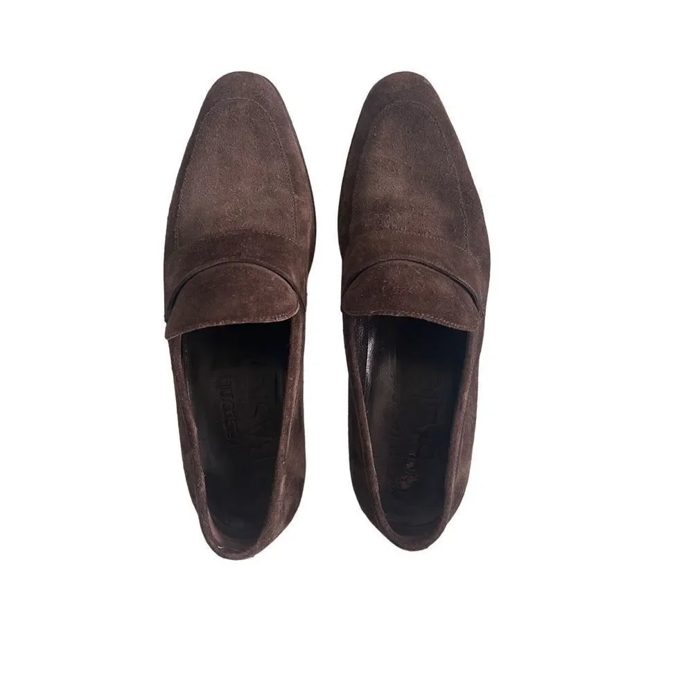 A.Testoni Mens Dark Brown Suede Leather Slip-On Casual Loafer Shoes Size 8.5M